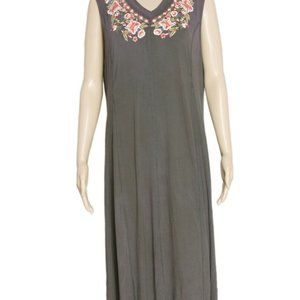 Anthropologie Caite Floral Embroidered Sleeveless V Neck Gray Maxi Dress M & L
